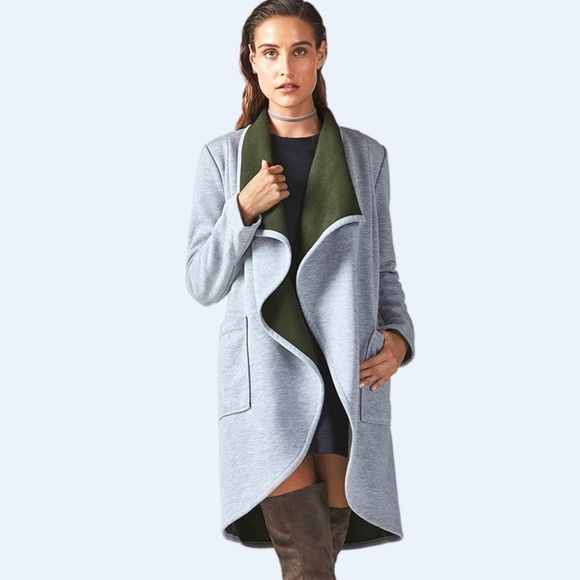 Fabletics Jackets & Blazers - Fabletics Moscow Coat Womens SZ Medium Soft Cozy Terry Fleece Gray Midi Coatigan